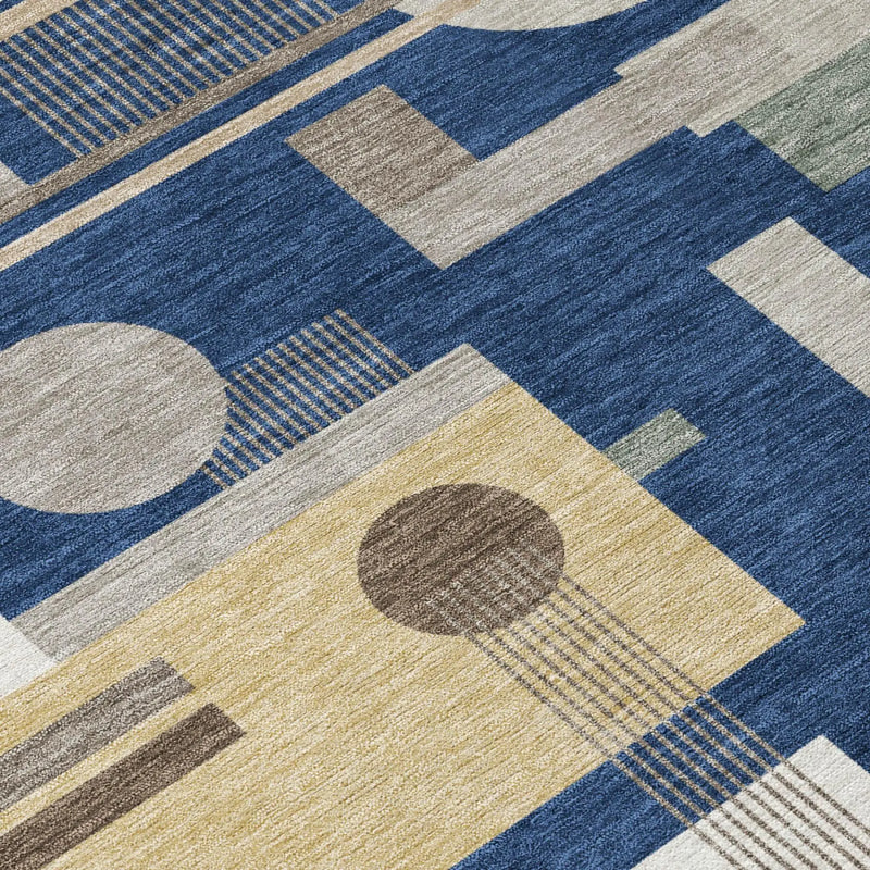 5' X 8' Navy Blue And Blue Geometric Washable Indoor Outdoor Area Rug Homeroots Outdoor