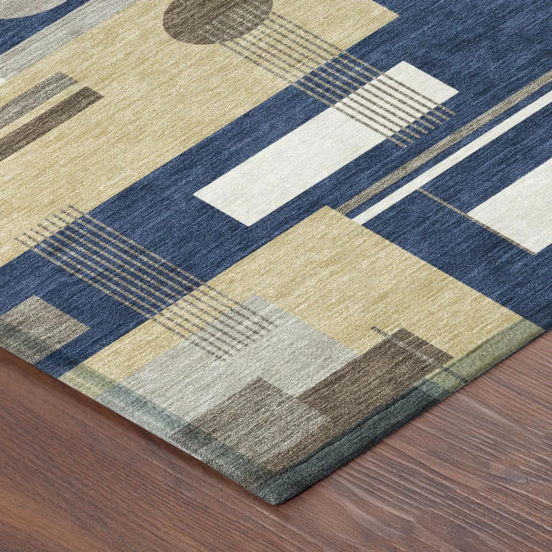 5' X 8' Navy Blue And Blue Geometric Washable Indoor Outdoor Area Rug Homeroots Outdoor