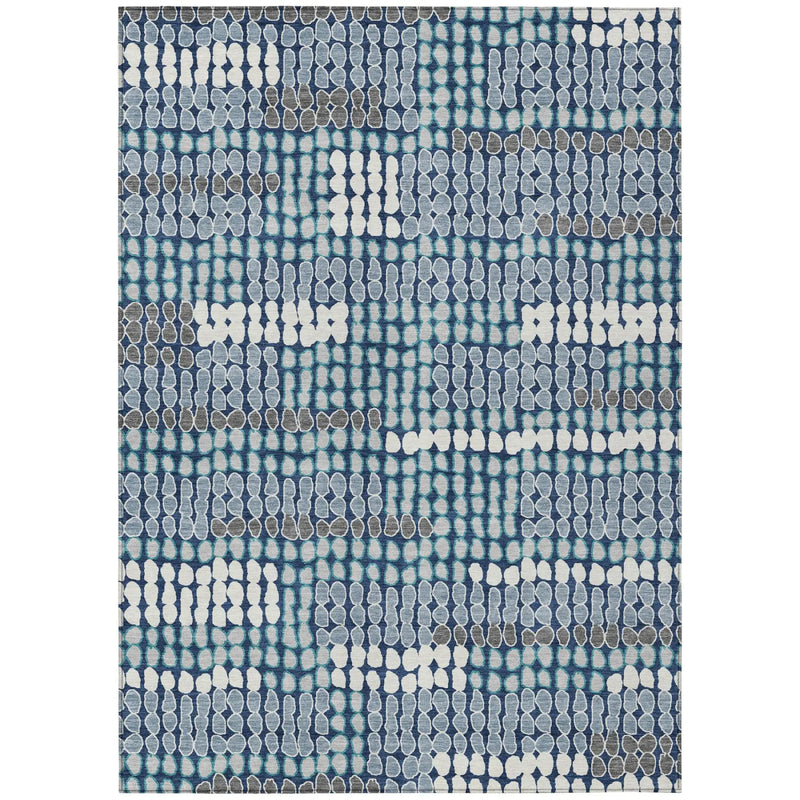5' X 8' Navy Blue And Blue Geometric Washable Indoor Outdoor Area Rug Homeroots Outdoor