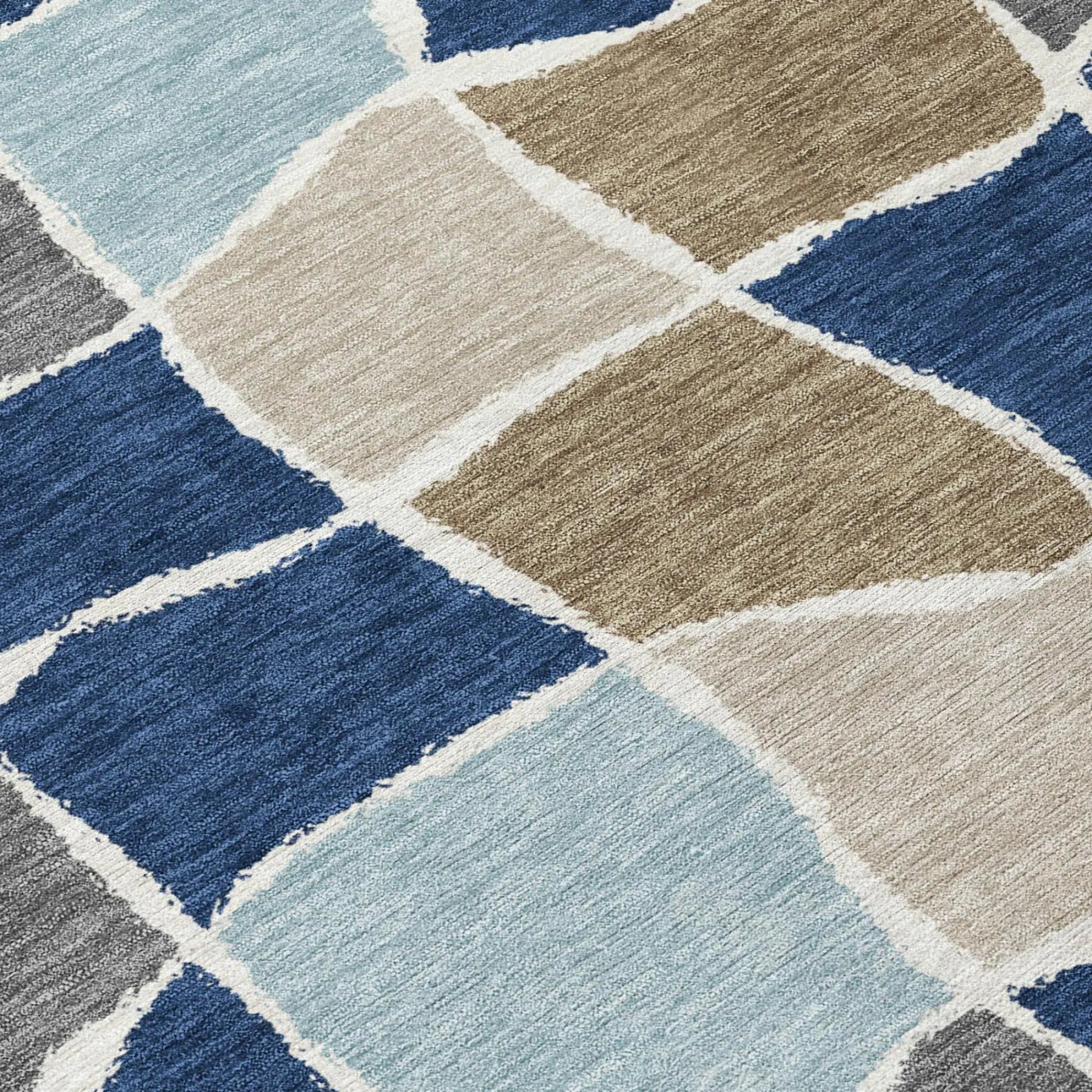 5' X 8' Navy Blue And Blue Geometric Washable Indoor Outdoor Area Rug Homeroots Outdoor