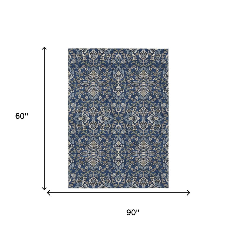 5' X 8' Navy Blue And Blue Geometric Washable Indoor Outdoor Area Rug Homeroots Outdoor