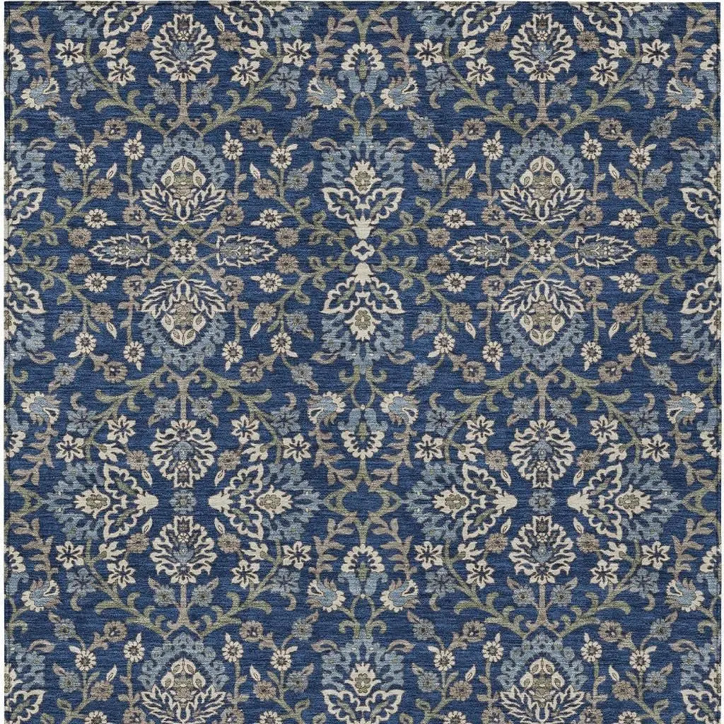 5' X 8' Navy Blue And Blue Geometric Washable Indoor Outdoor Area Rug Homeroots Outdoor