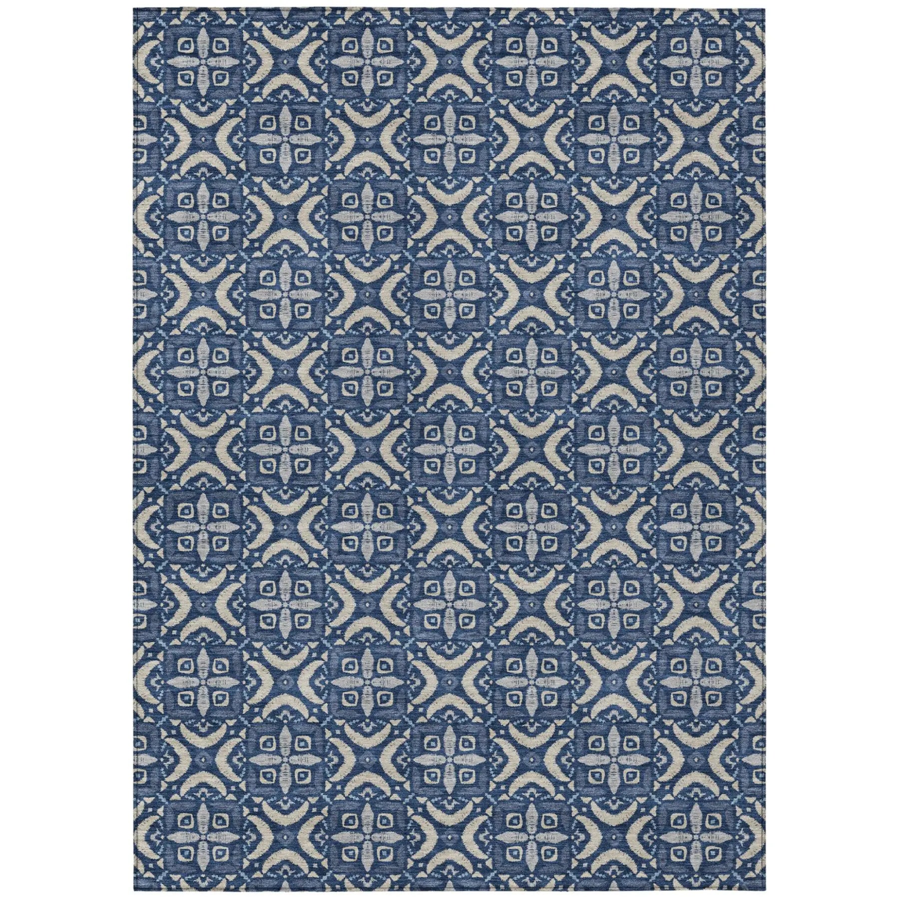 5' X 8' Navy Blue And Blue Geometric Washable Indoor Outdoor Area Rug Homeroots Outdoor