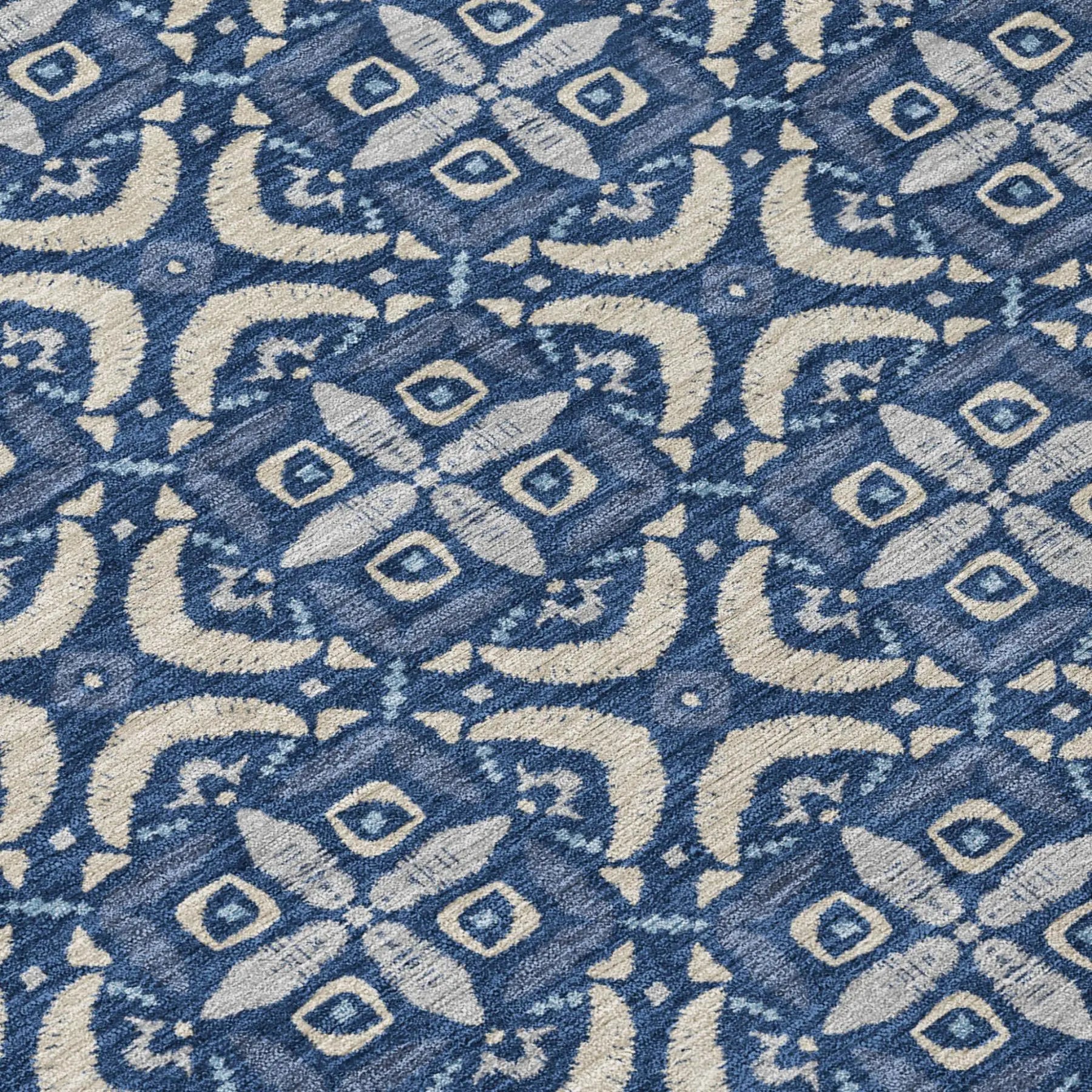 5' X 8' Navy Blue And Blue Geometric Washable Indoor Outdoor Area Rug Homeroots Outdoor