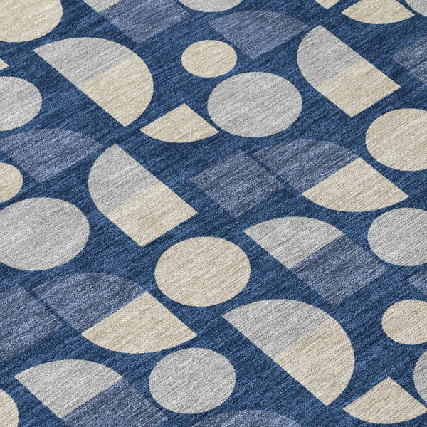 5' X 8' Navy Blue And Blue Geometric Washable Indoor Outdoor Area Rug Homeroots Outdoor