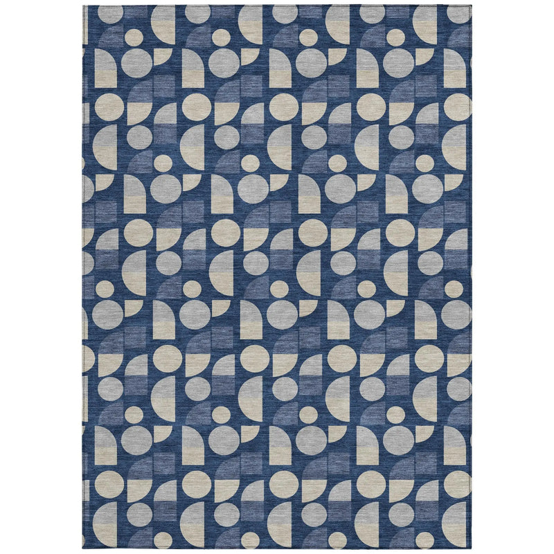 5' X 8' Navy Blue And Blue Geometric Washable Indoor Outdoor Area Rug Homeroots Outdoor