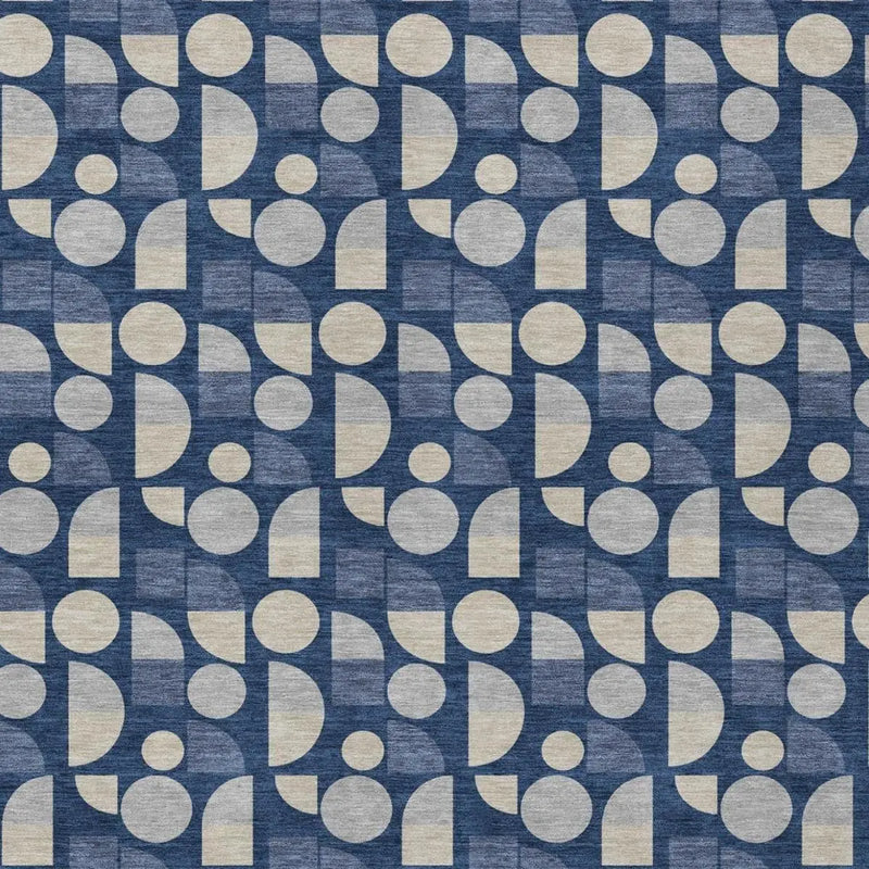 5' X 8' Navy Blue And Blue Geometric Washable Indoor Outdoor Area Rug Homeroots Outdoor