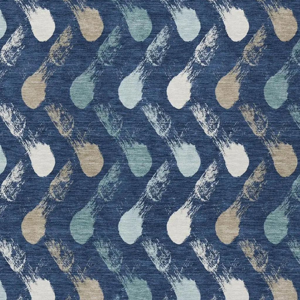 5' X 8' Navy Blue And Blue Geometric Washable Indoor Outdoor Area Rug Homeroots Outdoor