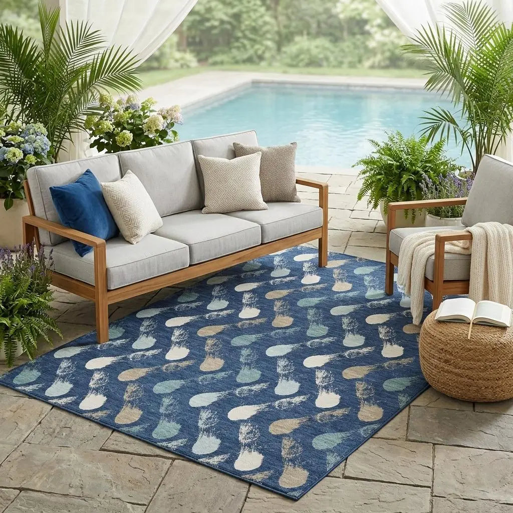 5' X 8' Navy Blue And Blue Geometric Washable Indoor Outdoor Area Rug Homeroots Outdoor