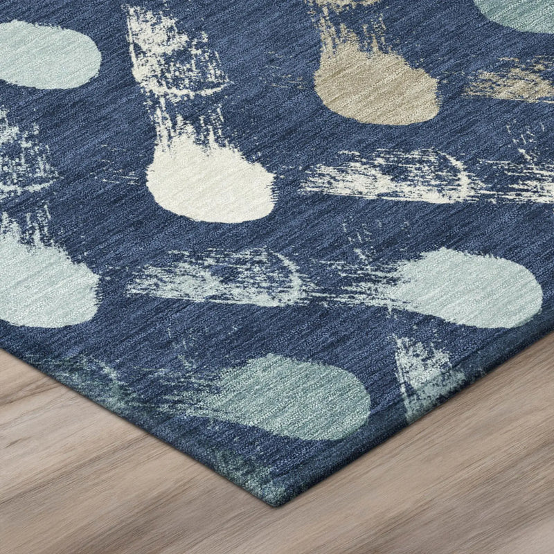5' X 8' Navy Blue And Blue Geometric Washable Indoor Outdoor Area Rug Homeroots Outdoor