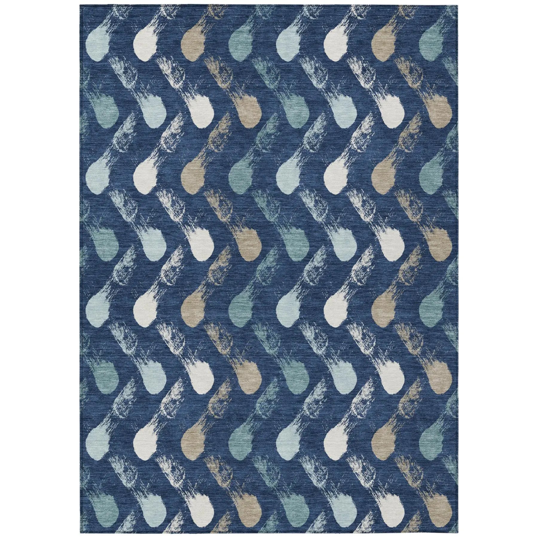 5' X 8' Navy Blue And Blue Geometric Washable Indoor Outdoor Area Rug Homeroots Outdoor