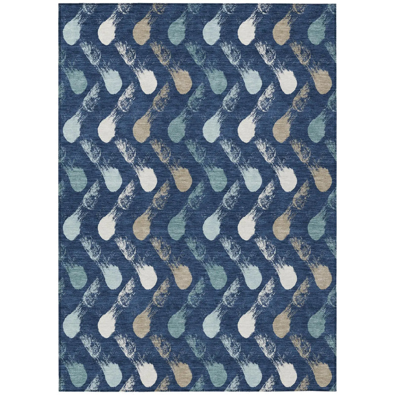 5' X 8' Navy Blue And Blue Geometric Washable Indoor Outdoor Area Rug Homeroots Outdoor