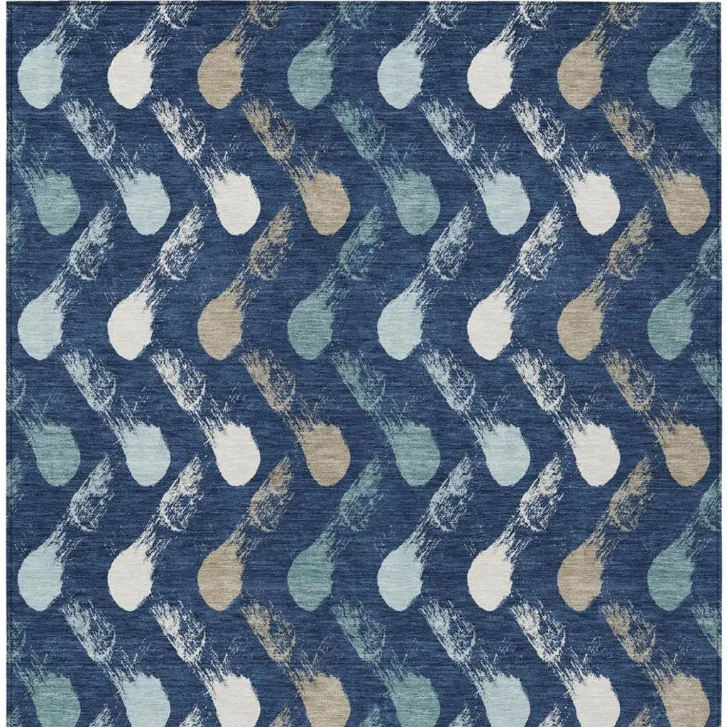 5' X 8' Navy Blue And Blue Geometric Washable Indoor Outdoor Area Rug Homeroots Outdoor