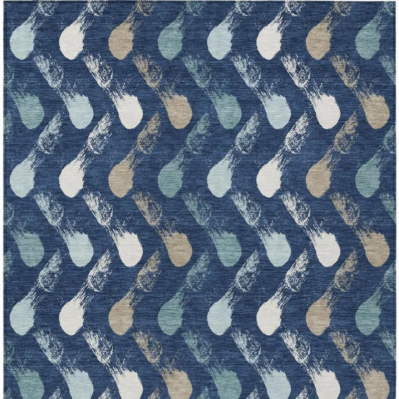 5' X 8' Navy Blue And Blue Geometric Washable Indoor Outdoor Area Rug Homeroots Outdoor