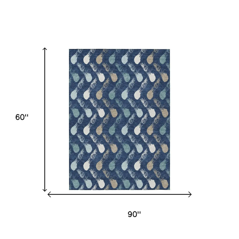 5' X 8' Navy Blue And Blue Geometric Washable Indoor Outdoor Area Rug Homeroots Outdoor
