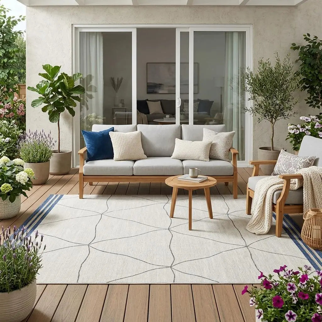 5' X 8' Navy Blue And Blue Geometric Washable Indoor Outdoor Area Rug Homeroots Outdoor