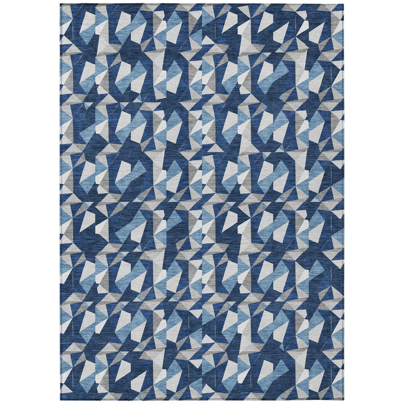 5' X 8' Navy Blue And Blue Geometric Washable Indoor Outdoor Area Rug Homeroots Outdoor