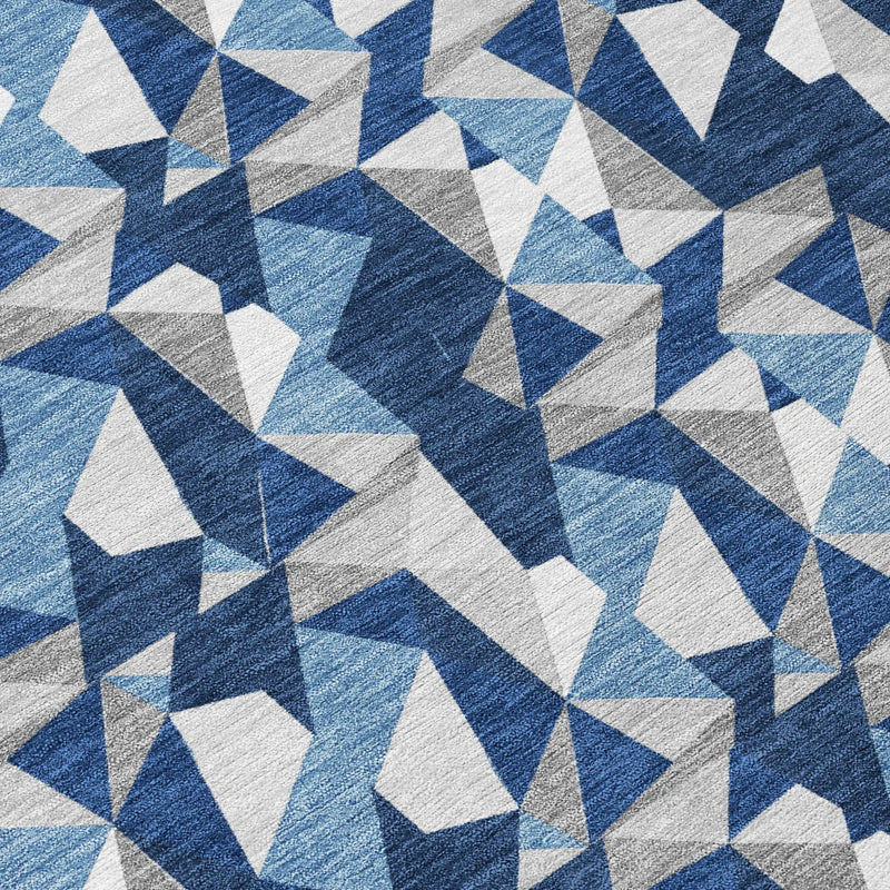 5' X 8' Navy Blue And Blue Geometric Washable Indoor Outdoor Area Rug Homeroots Outdoor