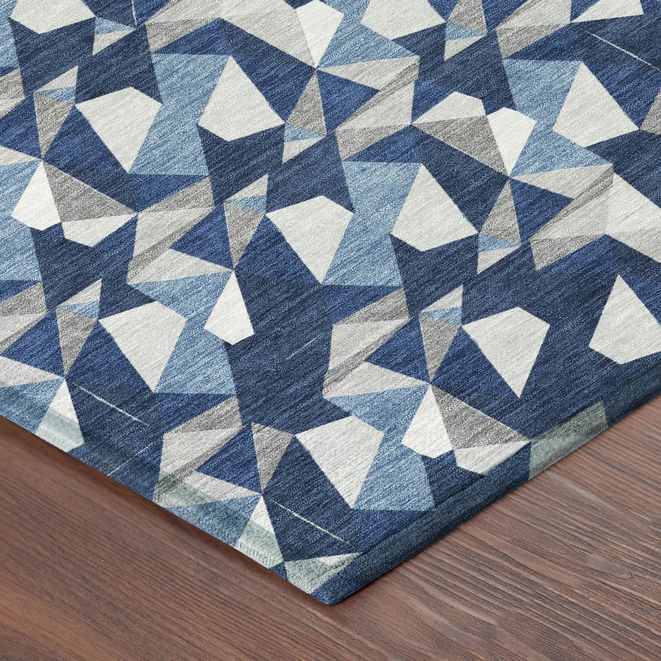 5' X 8' Navy Blue And Blue Geometric Washable Indoor Outdoor Area Rug Homeroots Outdoor