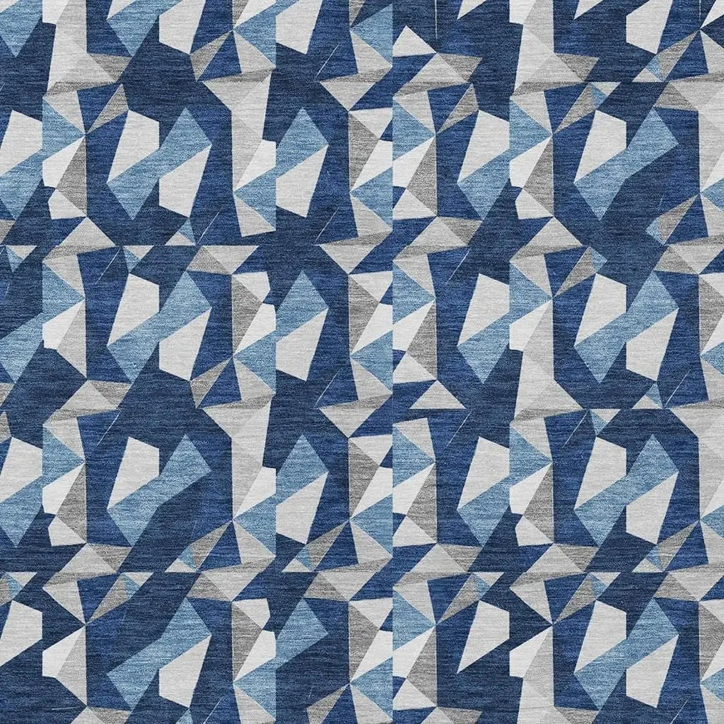5' X 8' Navy Blue And Blue Geometric Washable Indoor Outdoor Area Rug Homeroots Outdoor