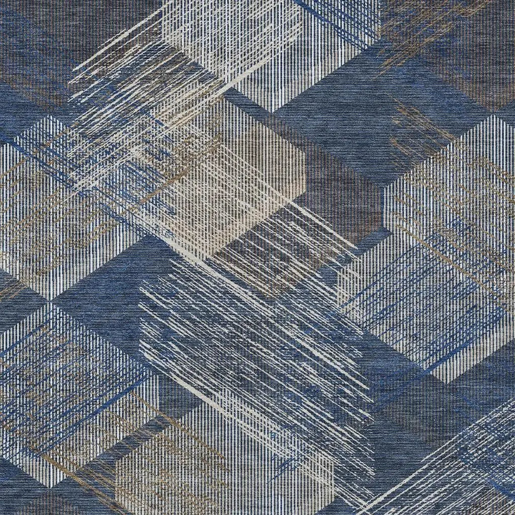 5' X 8' Navy Blue And Blue Geometric Washable Indoor Outdoor Area Rug Homeroots Outdoor