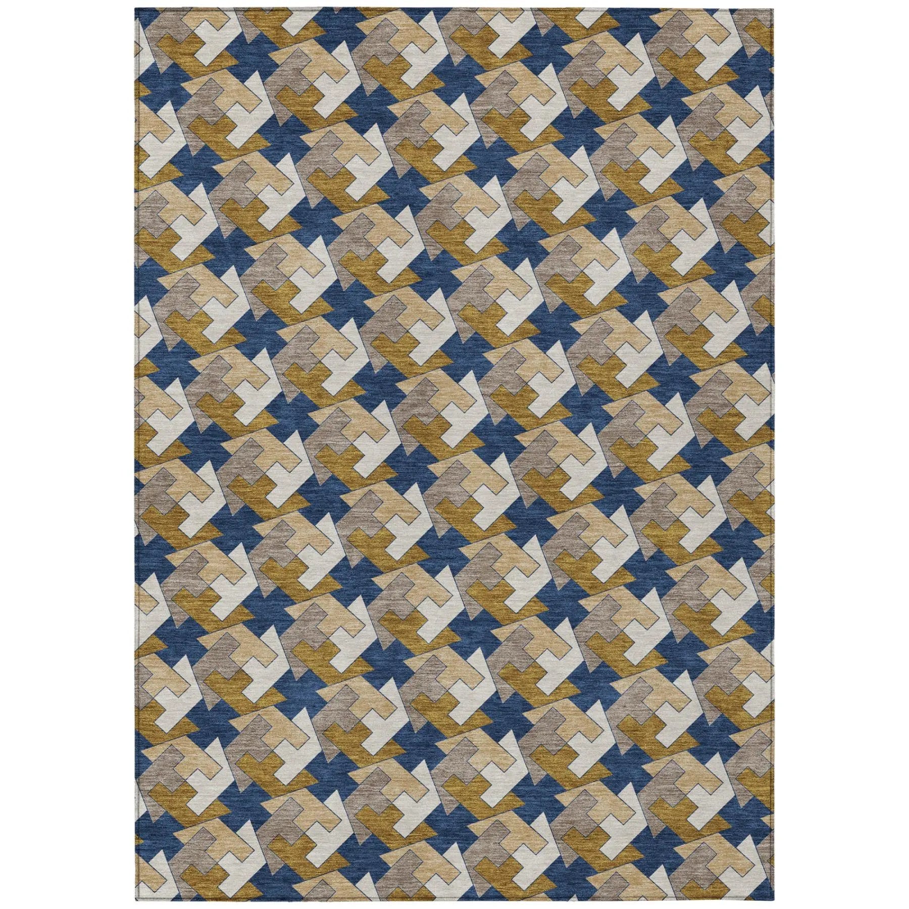 5' X 8' Navy Blue And Blue Geometric Washable Indoor Outdoor Area Rug Homeroots Outdoor