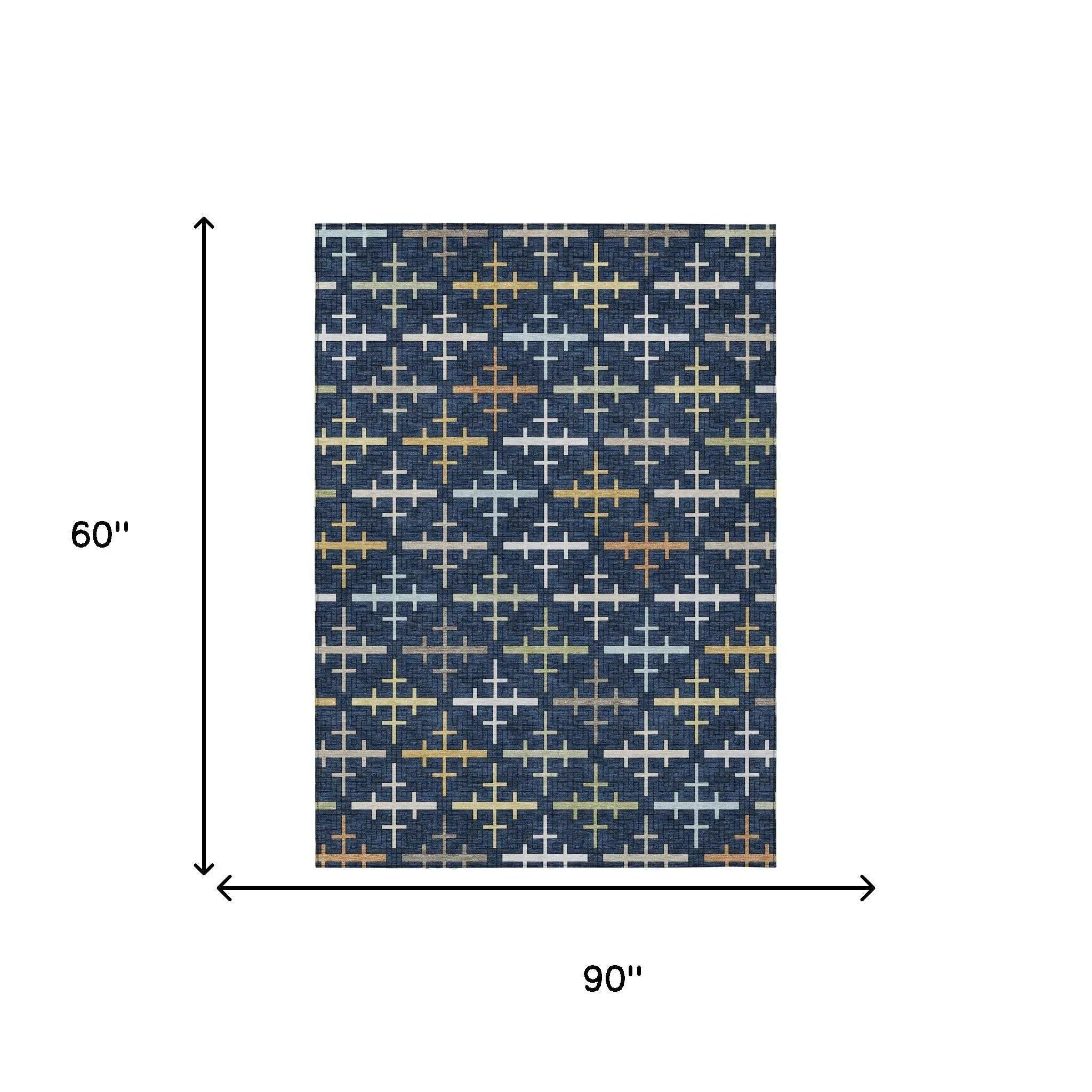 5' X 8' Navy Blue And Blue Geometric Washable Indoor Outdoor Area Rug Homeroots Outdoor