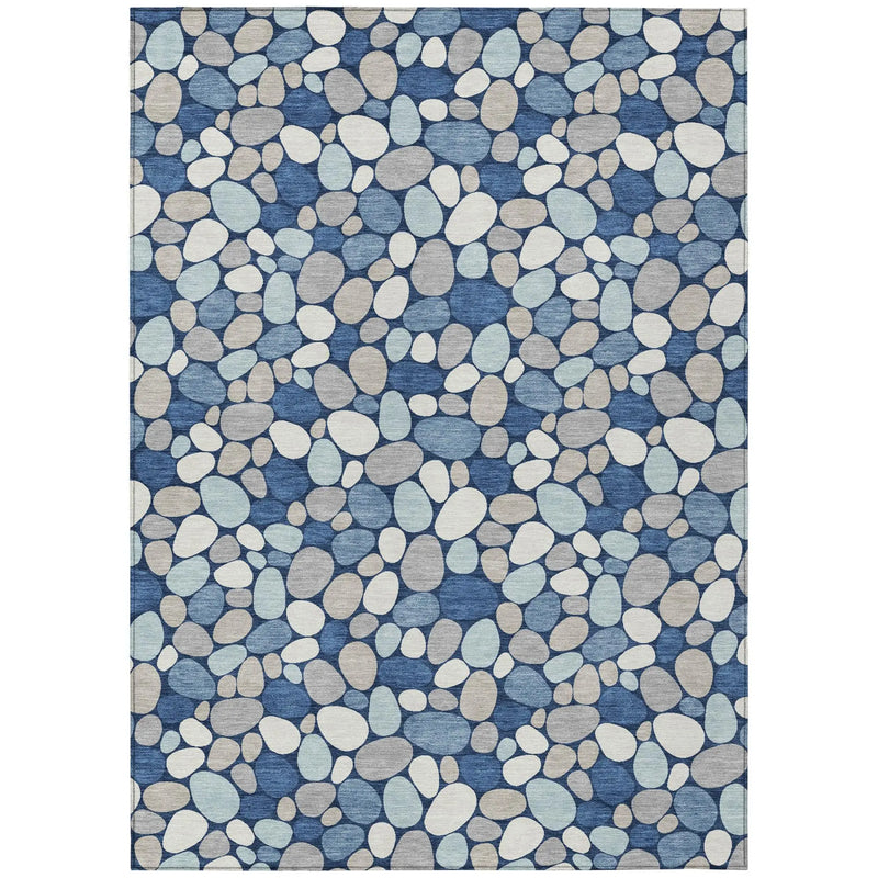 5' X 8' Navy Blue And Blue Geometric Washable Indoor Outdoor Area Rug Homeroots Outdoor