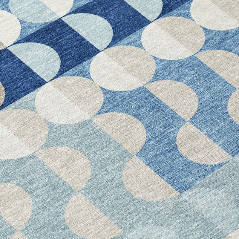 5' X 8' Navy Blue And Blue Geometric Washable Indoor Outdoor Area Rug Homeroots Outdoor