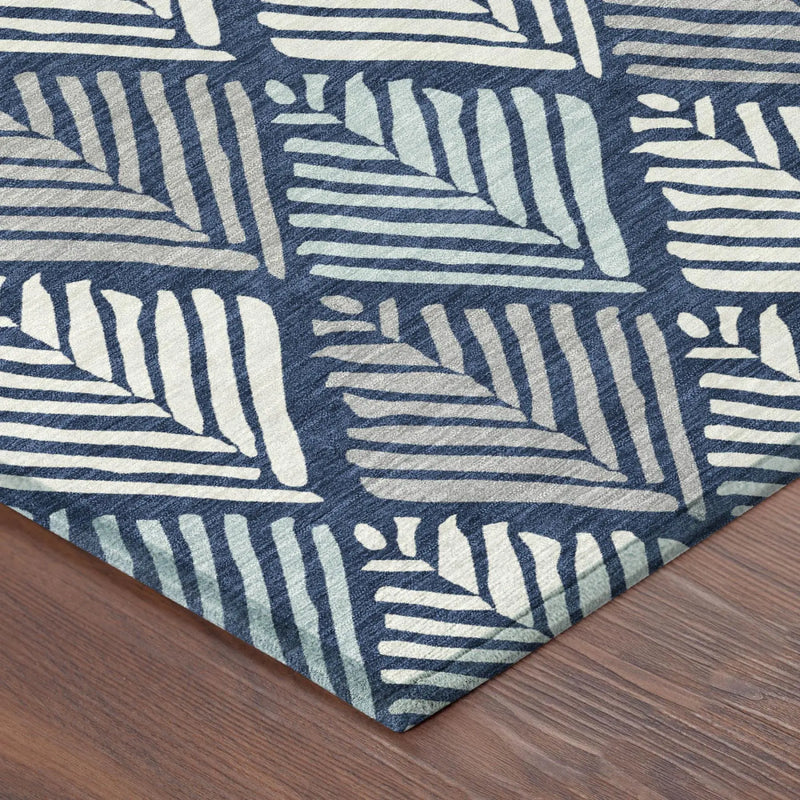 5' X 8' Navy Blue And Blue Geometric Washable Indoor Outdoor Area Rug Homeroots Outdoor