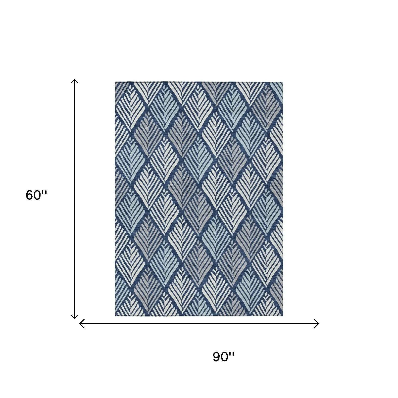 5' X 8' Navy Blue And Blue Geometric Washable Indoor Outdoor Area Rug Homeroots Outdoor