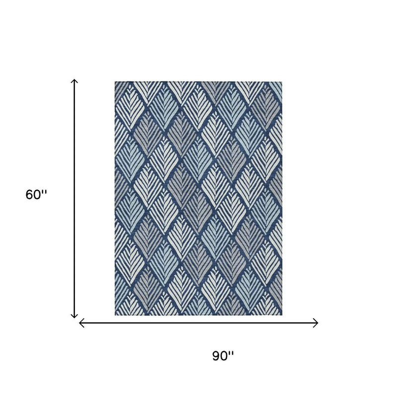5' X 8' Navy Blue And Blue Geometric Washable Indoor Outdoor Area Rug Homeroots Outdoor