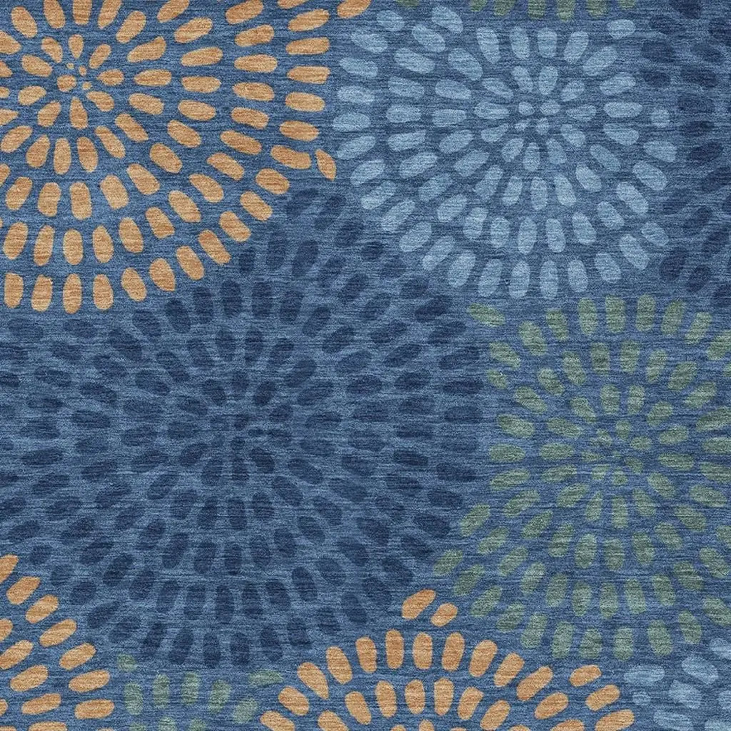 5' X 8' Navy Blue And Blue Geometric Washable Indoor Outdoor Area Rug Homeroots Outdoor