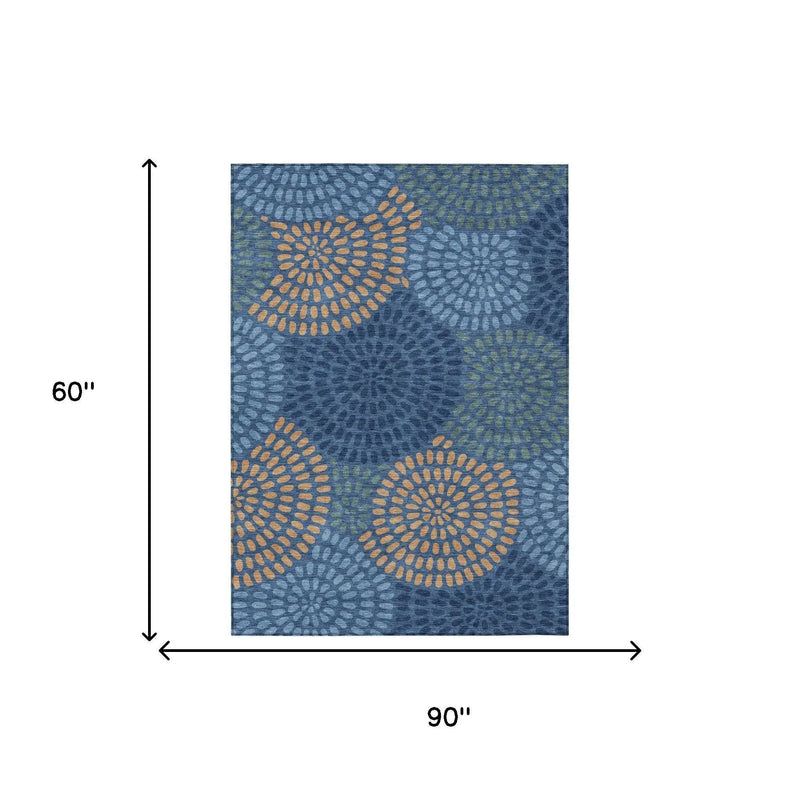 5' X 8' Navy Blue And Blue Geometric Washable Indoor Outdoor Area Rug Homeroots Outdoor