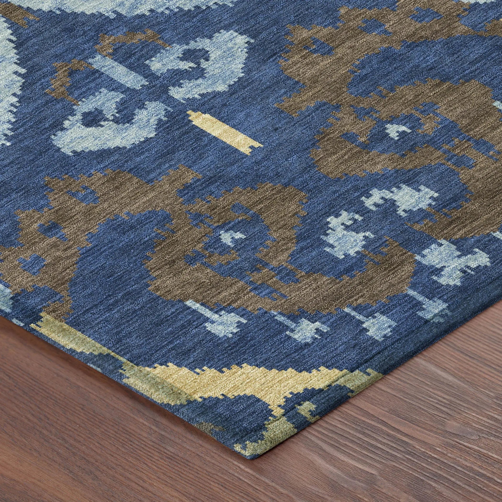 5' X 8' Navy Blue And Blue Ikat Washable Indoor Outdoor Area Rug Homeroots Outdoor