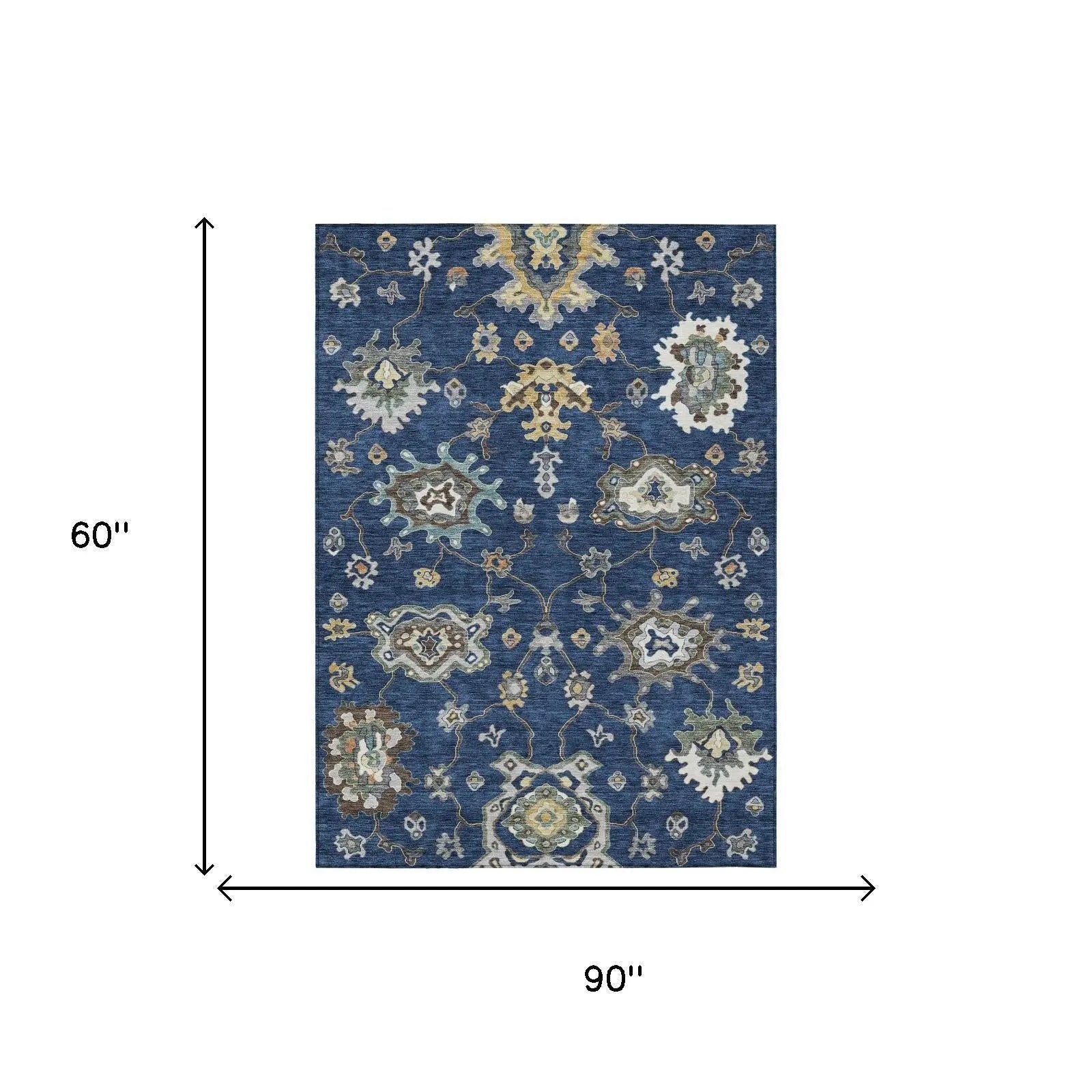 5' X 8' Navy Blue And Blue Oriental Washable Indoor Outdoor Area Rug Homeroots Outdoor