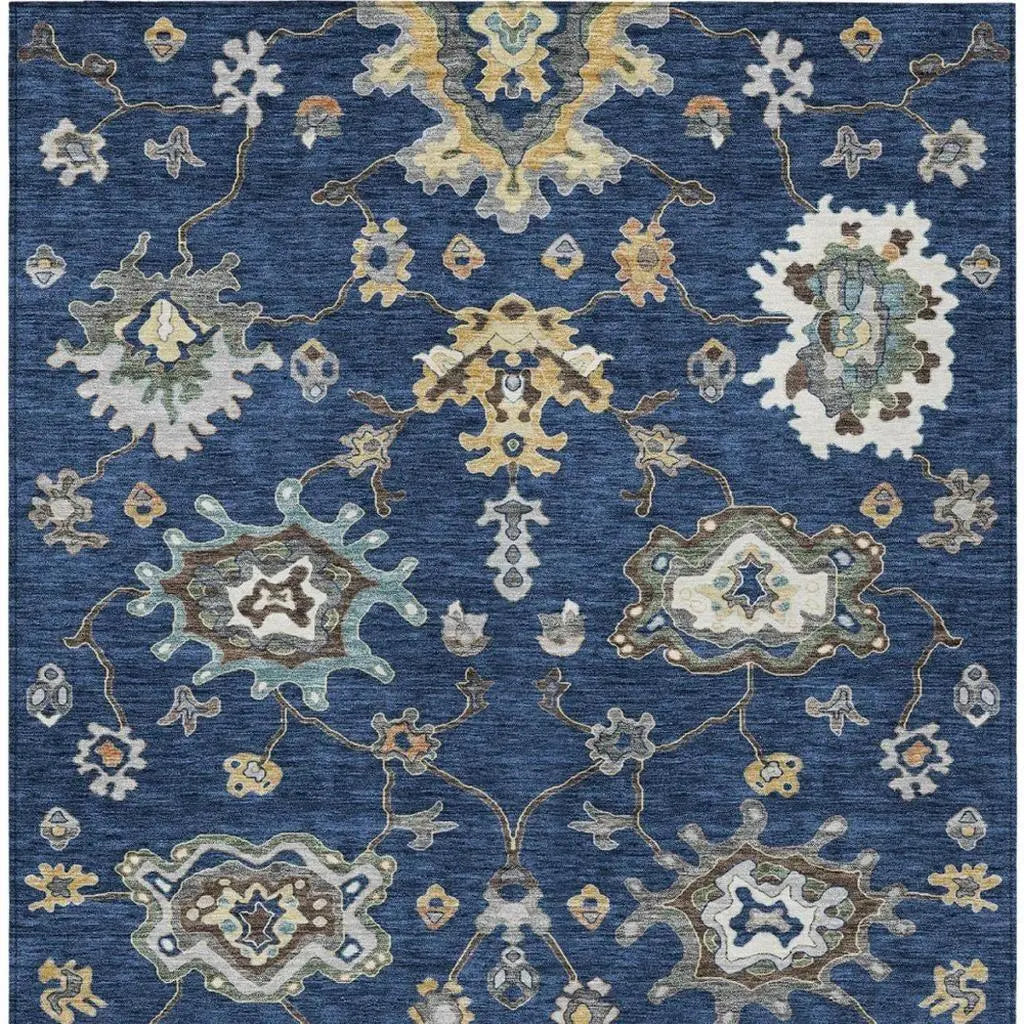 5' X 8' Navy Blue And Blue Oriental Washable Indoor Outdoor Area Rug Homeroots Outdoor