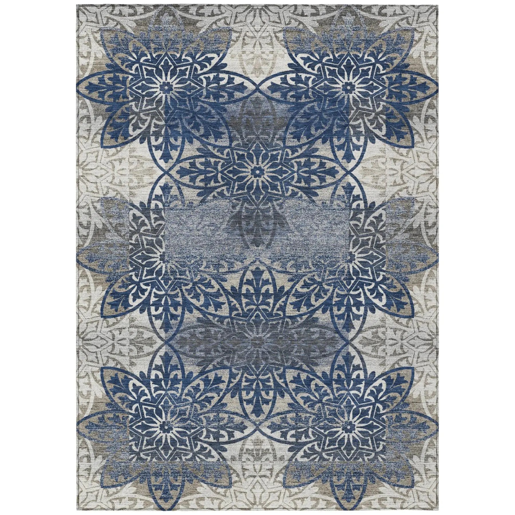 5' X 8' Navy Blue And Blue Oriental Washable Indoor Outdoor Area Rug Homeroots Outdoor