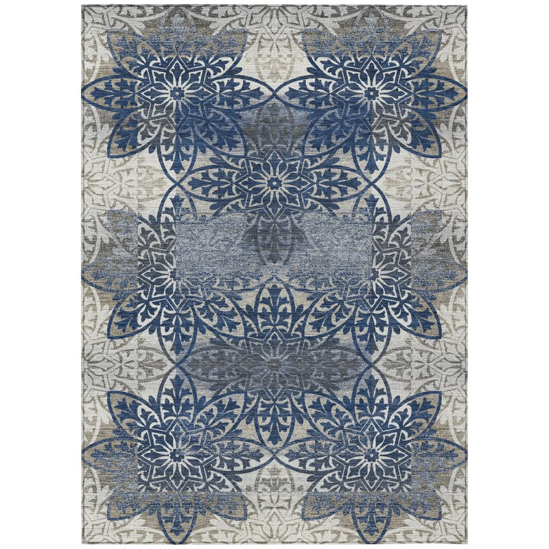 5' X 8' Navy Blue And Blue Oriental Washable Indoor Outdoor Area Rug Homeroots Outdoor