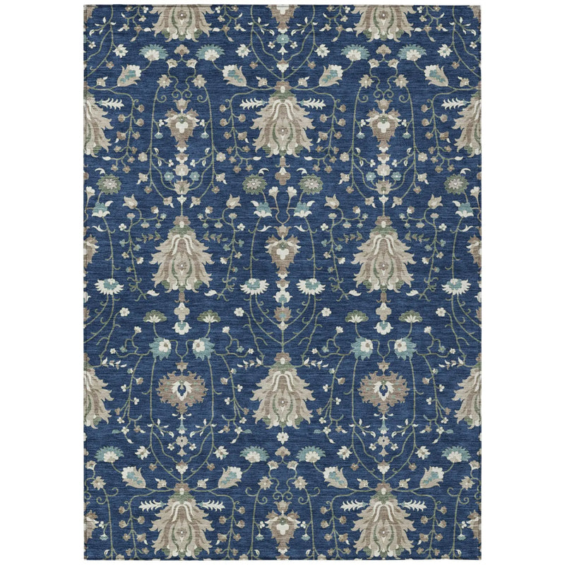 5' X 8' Navy Blue And Blue Oriental Washable Indoor Outdoor Area Rug Homeroots Outdoor