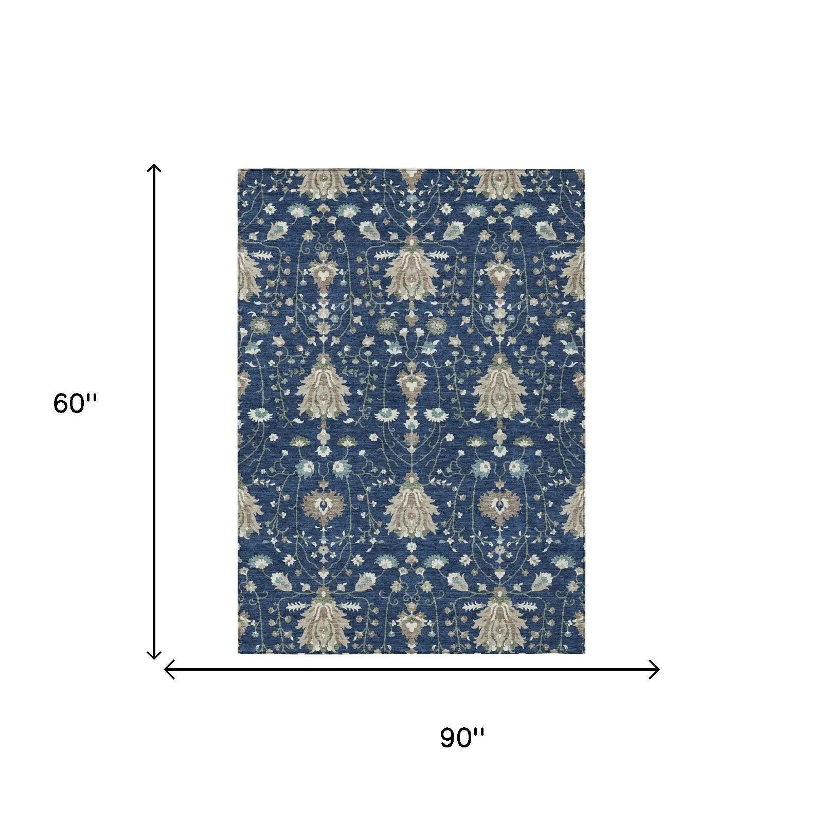5' X 8' Navy Blue And Blue Oriental Washable Indoor Outdoor Area Rug Homeroots Outdoor