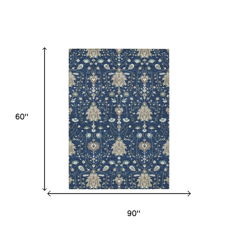 5' X 8' Navy Blue And Blue Oriental Washable Indoor Outdoor Area Rug Homeroots Outdoor