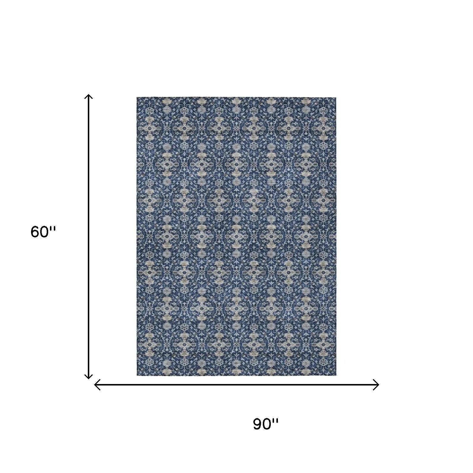 5' X 8' Navy Blue And Blue Oriental Washable Indoor Outdoor Area Rug Homeroots Outdoor