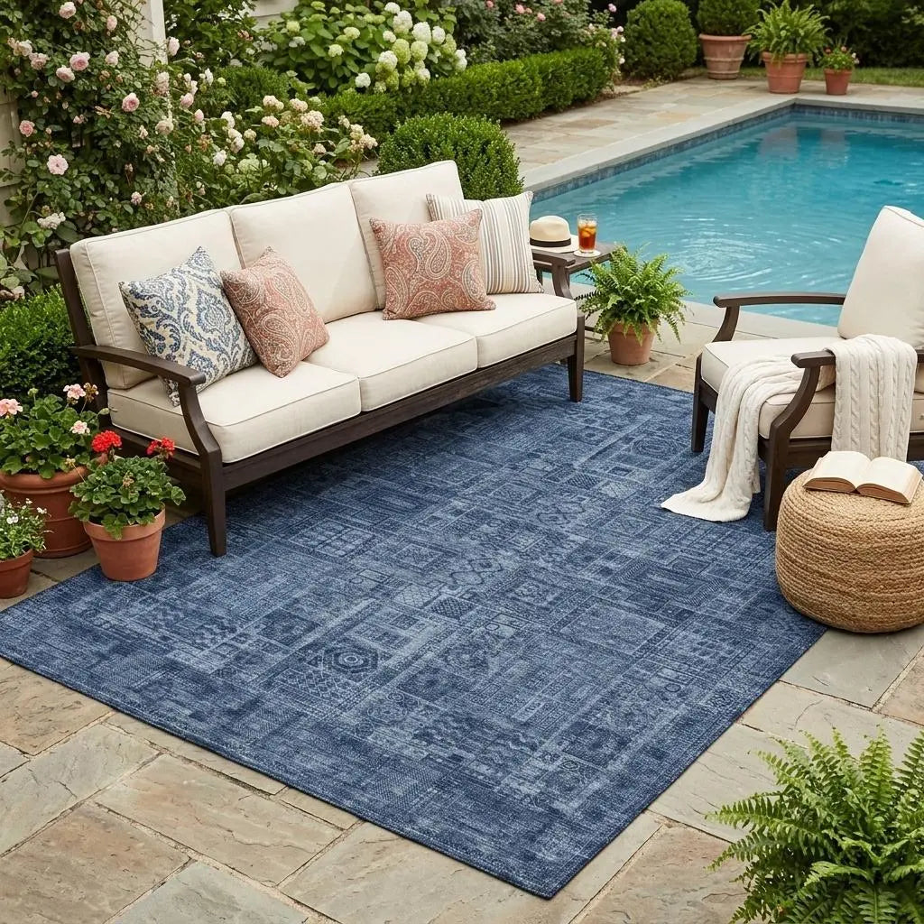 5' X 8' Navy Blue And Blue Oriental Washable Indoor Outdoor Area Rug Homeroots Outdoor
