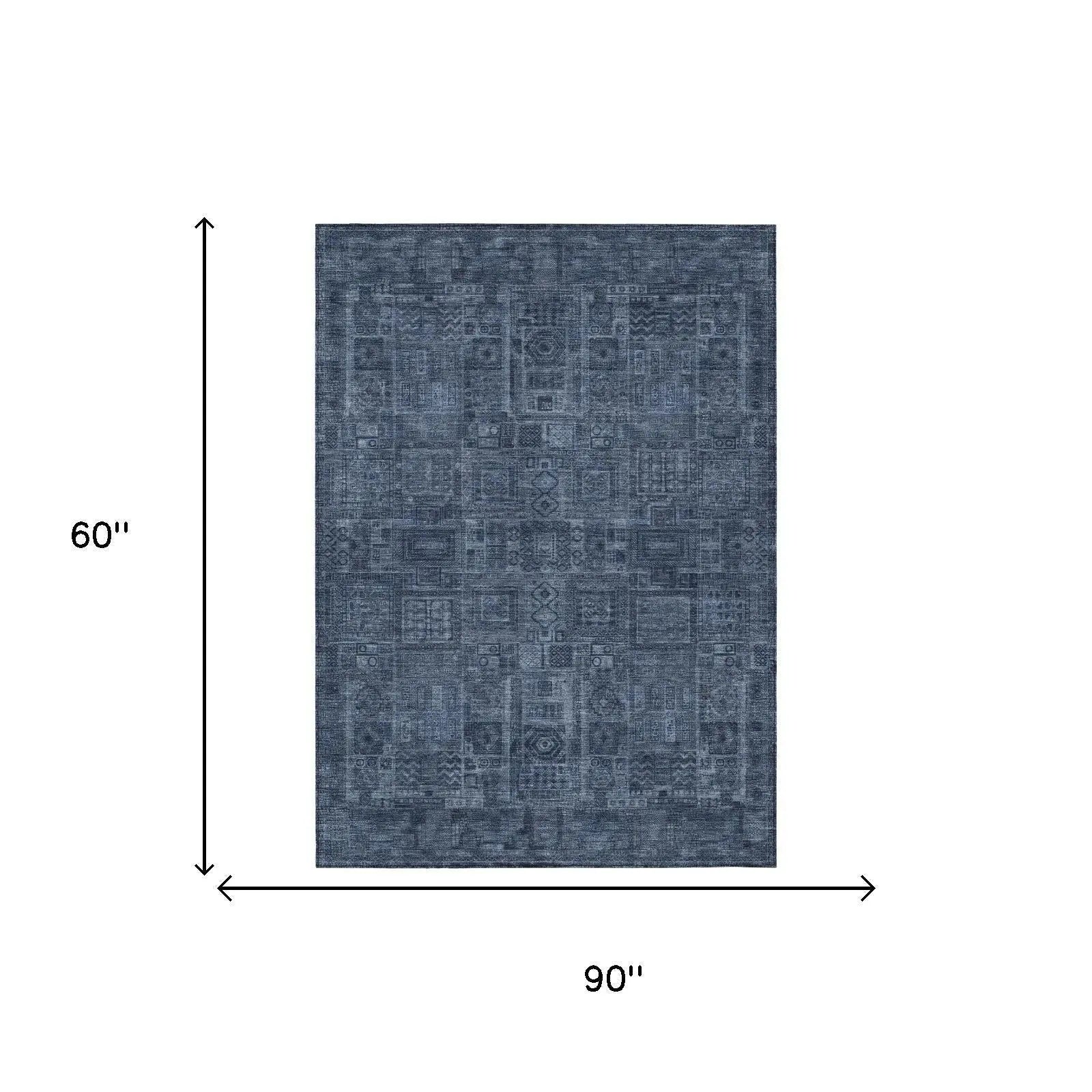5' X 8' Navy Blue And Blue Oriental Washable Indoor Outdoor Area Rug Homeroots Outdoor