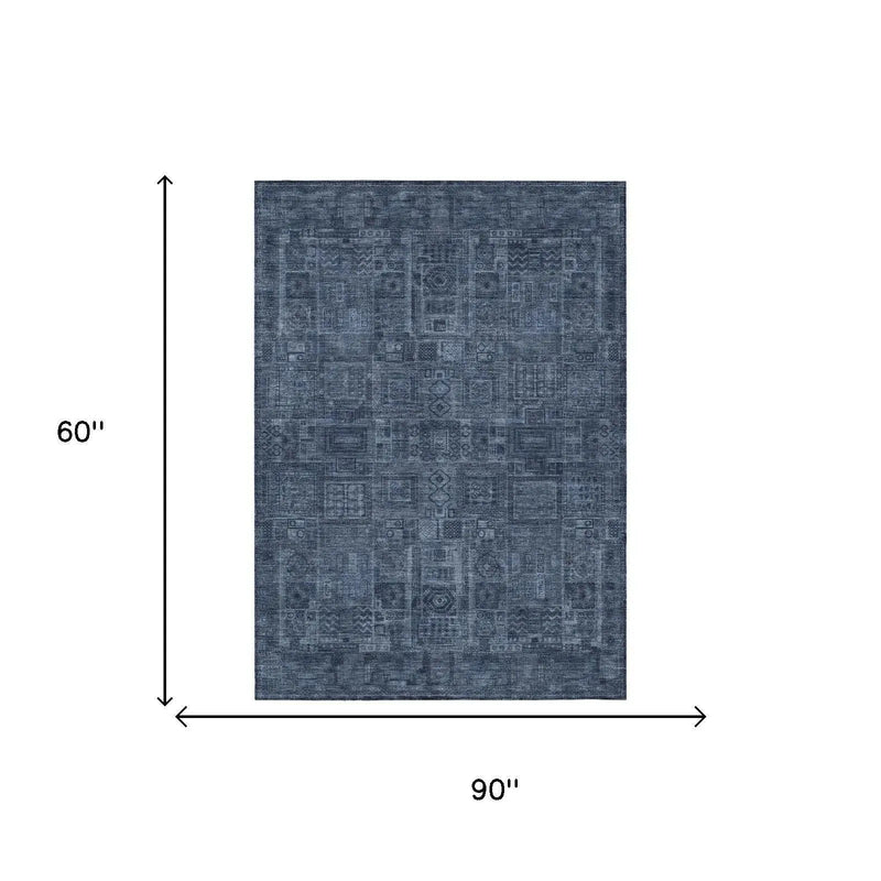 5' X 8' Navy Blue And Blue Oriental Washable Indoor Outdoor Area Rug Homeroots Outdoor