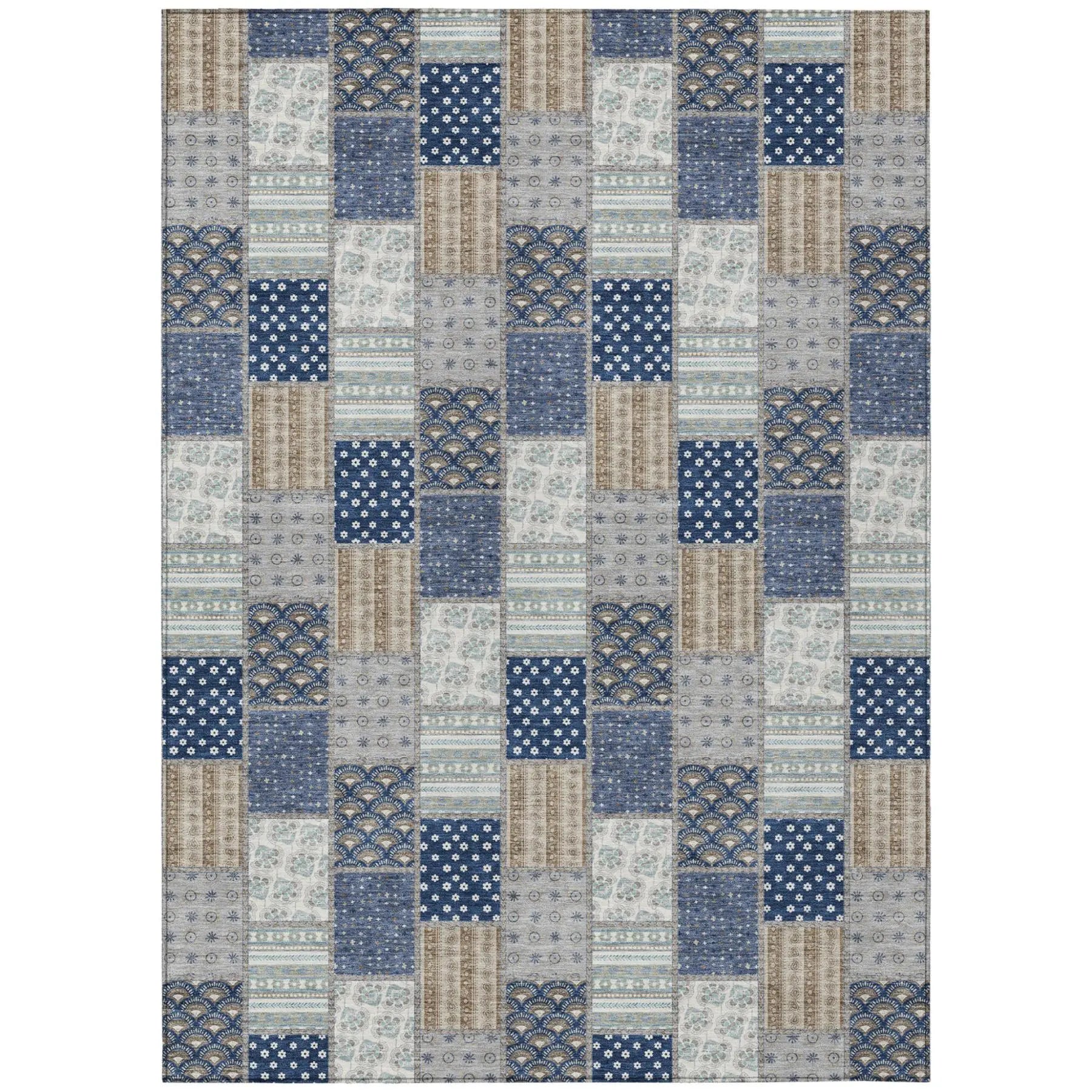 5' X 8' Navy Blue And Blue Patchwork Washable Indoor Outdoor Area Rug Homeroots Outdoor