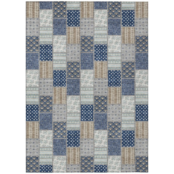 5' X 8' Navy Blue And Blue Patchwork Washable Indoor Outdoor Area Rug Homeroots Outdoor