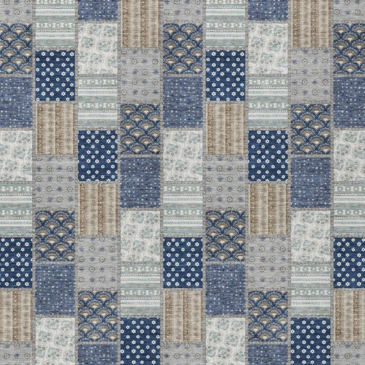 5' X 8' Navy Blue And Blue Patchwork Washable Indoor Outdoor Area Rug Homeroots Outdoor