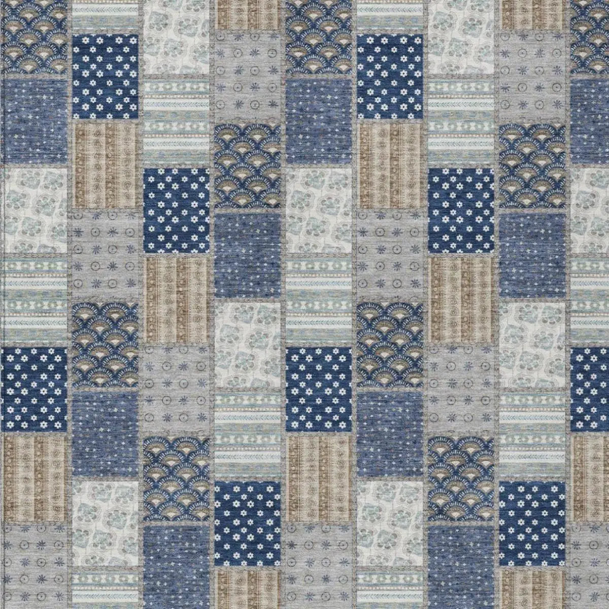 5' X 8' Navy Blue And Blue Patchwork Washable Indoor Outdoor Area Rug Homeroots Outdoor